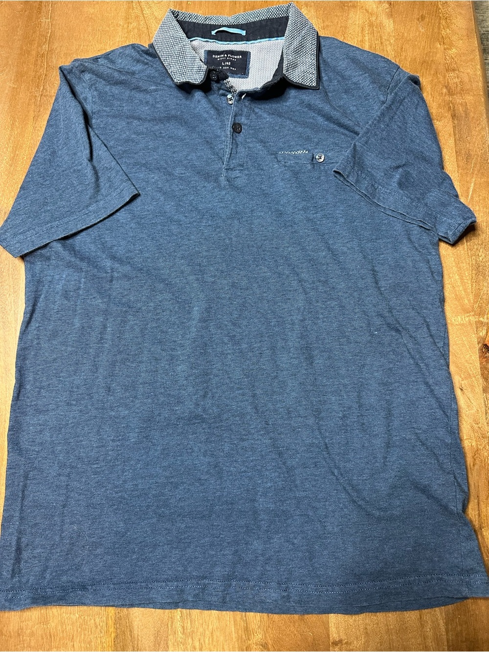Denim & Flower Men’s Blue Polo Shirt with Contrast Collar